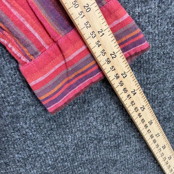Chaps Blouse Top Womens M Pink Striped Linen Cotton Button Up Lagenlook Coastal - Picture 9 of 9